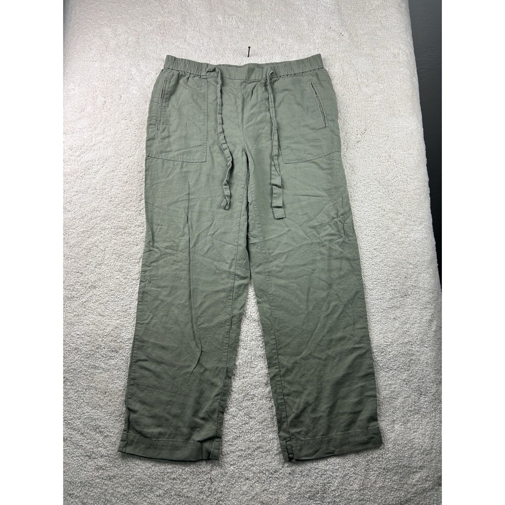 Rafaella Linen Viscose Pants Women Size M Olive Green Comfort Minimalist Boho